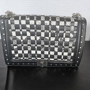 INC International Concepts Womens Ajae Crossbody Bag Black & White Silver Strap